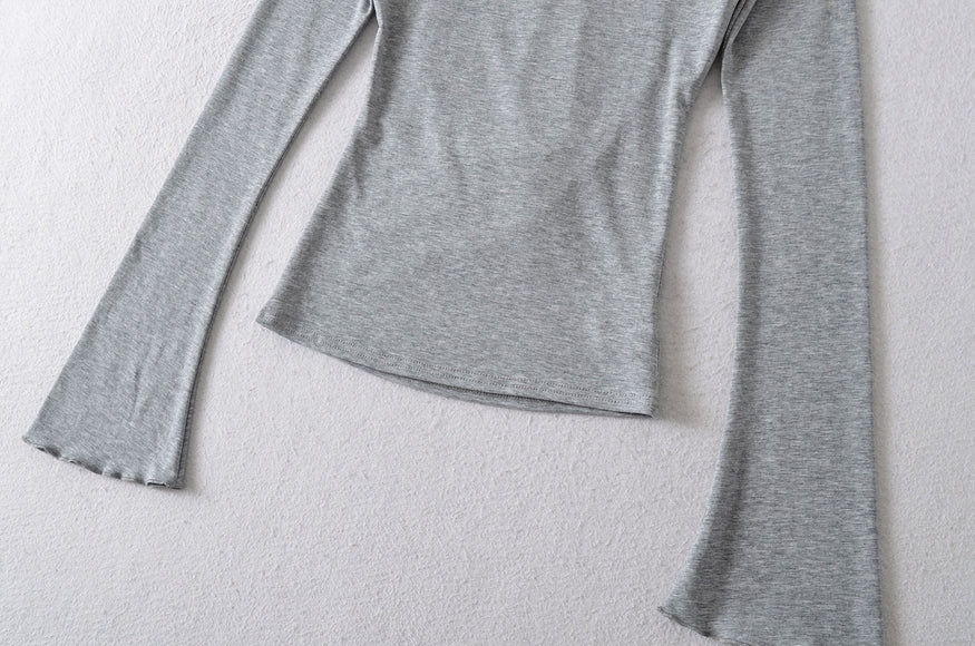 U-neck Striped Long Sleeved Elastic T-shirt Tight Top