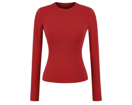Elastic Vintage Round Neck Padded Long Sleeve T-Shirt Top