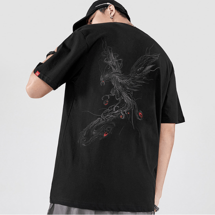 Grozavu's Style Phoenix Embroidered Cotton T-shirt: Trendy & Loose Fit at €30.99