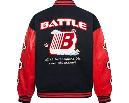 Jachetă de baseball din piele PU cu mânecă stil stradal și patchwork