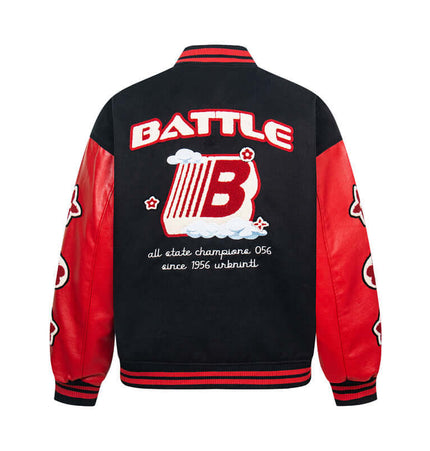 Leather Sleeve Patchwork Baseball Jacket