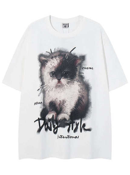 Back view of Black cat graphic cropped tee by Grozavu