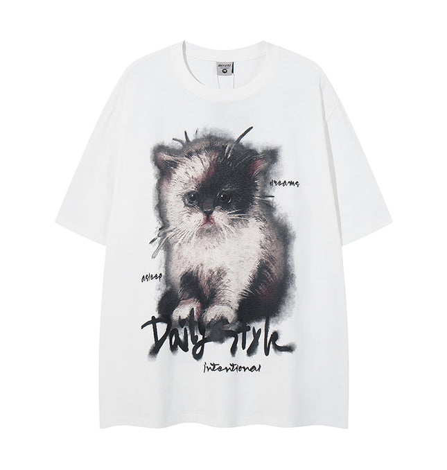Cat Graphic Cropped Tee styling detail - Premium Streetwear