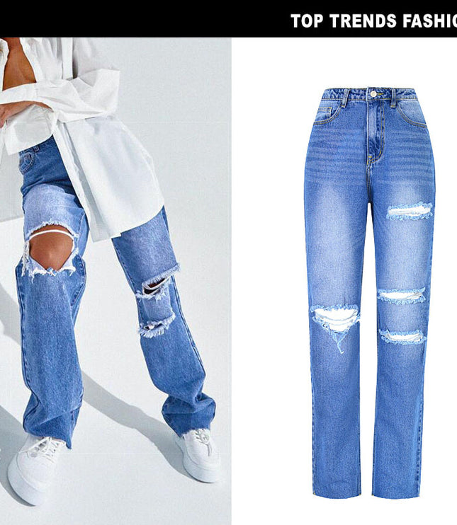 Grozavu Women's High-Waist Loose Straight Jeans