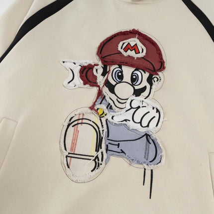 Hoodie en Patchwork de Dessin Animé Rétro – Coupe Ample