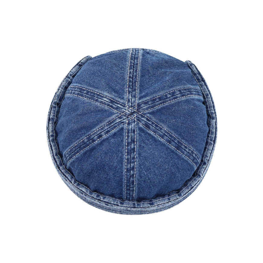 Denim blue washed denim melon skin hat with Grozavu logo