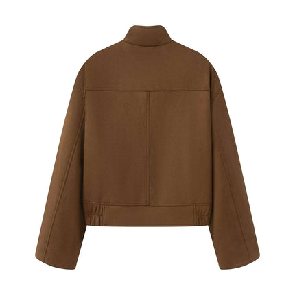 Giacca in Finta Pelle Scamosciata con Collo Alto – Vestibilità Ampia