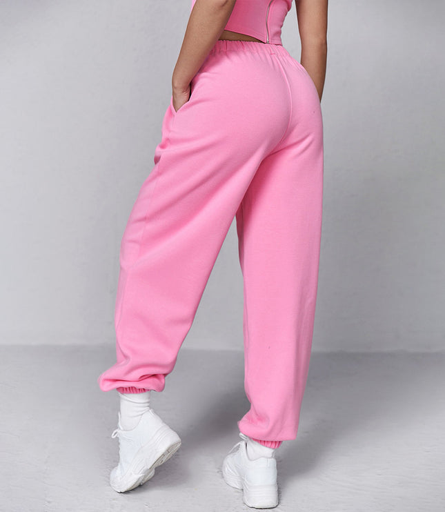 Grozavu Women's Pink High-Waist Wide-Leg Pants