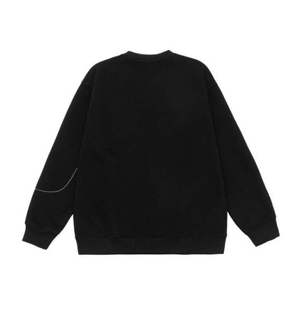 Back view of the Round Neck Letter Print Hoodie – Loose Fit in black, showcasing its simple design and loose fit.