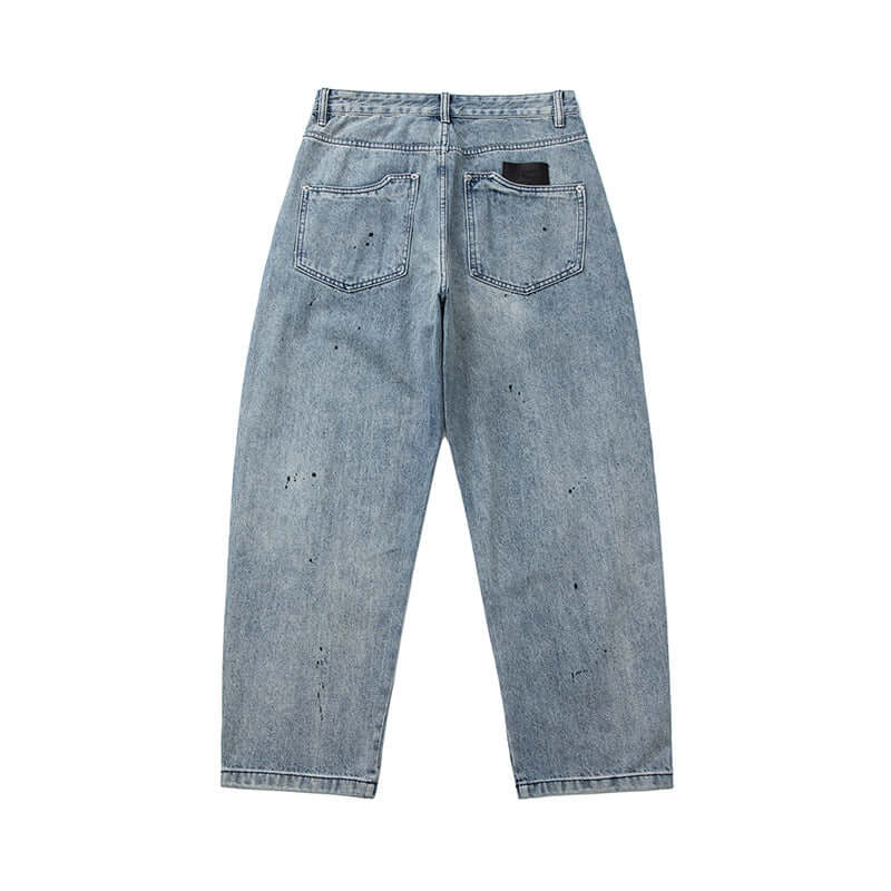 Blue painted washed distressed jeans with Grozavu logo