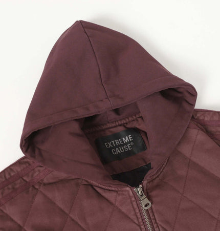 Casual Distressed Zipper Hoodie – Loose Fit with diamond quilted design and hooded collar.