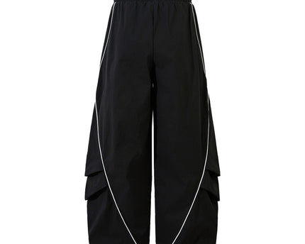 Tape Decorated Casual Pants Loose Wide Leg Trousers Men's Street Trendy Design Sporty Pleated Drape Long Pants