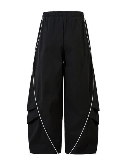 Tape Decorated Casual Pants Loose Wide Leg Trousers Men's Street Trendy Design Sporty Pleated Drape Long Pants