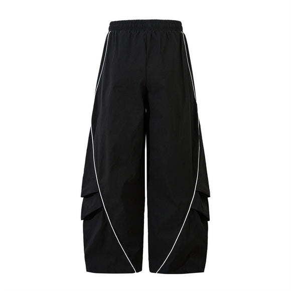 Tape Decorated Casual Pants Loose Wide Leg Trousers Men's Street Trendy Design Sporty Pleated Drape Long Pants
