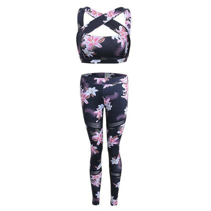 Women's Floral Yoga Set - High-Waist Pants & Halter Bra at €29.00