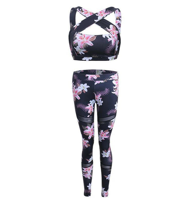 Women's Floral Yoga Set - High-Waist Pants & Halter Bra at €29.00