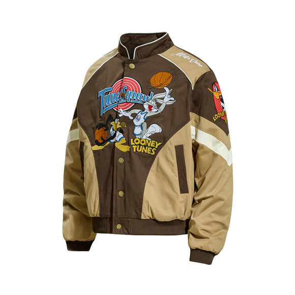 Retro Cartoon Embroidered Color-Blocked Thick Baseball Jacket for Men and Women, Casual Cotton Coat Winter