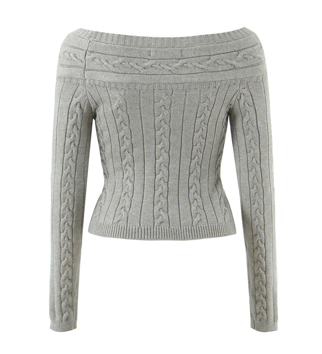 Casual off shoulder Fried Dough Twists slim single breasted short sweater