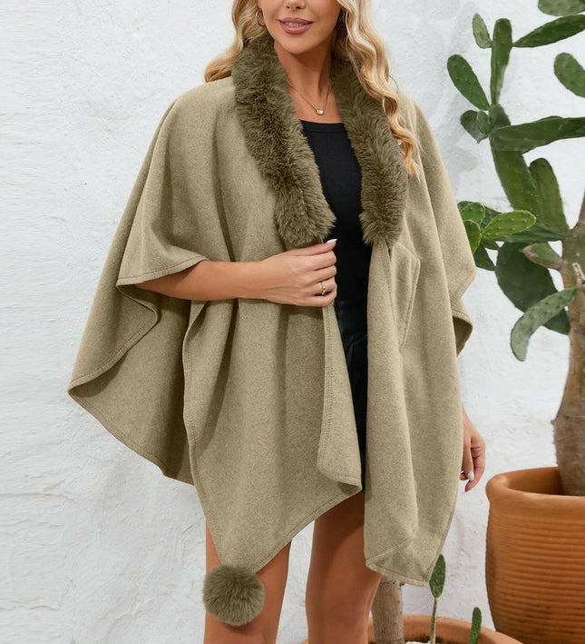Le nouveau châle cape à col en fourrure de Grozavu : vestes en tricot amples pour femmes