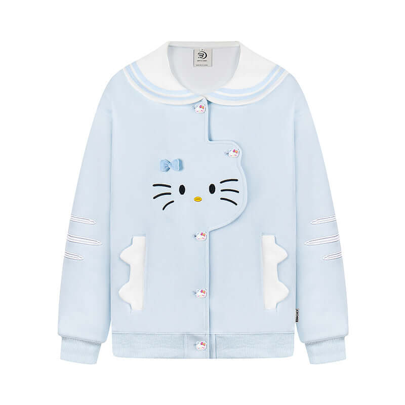 Front view of Cat Navy Collar Jacket Coat - Grozavu brand streetwear