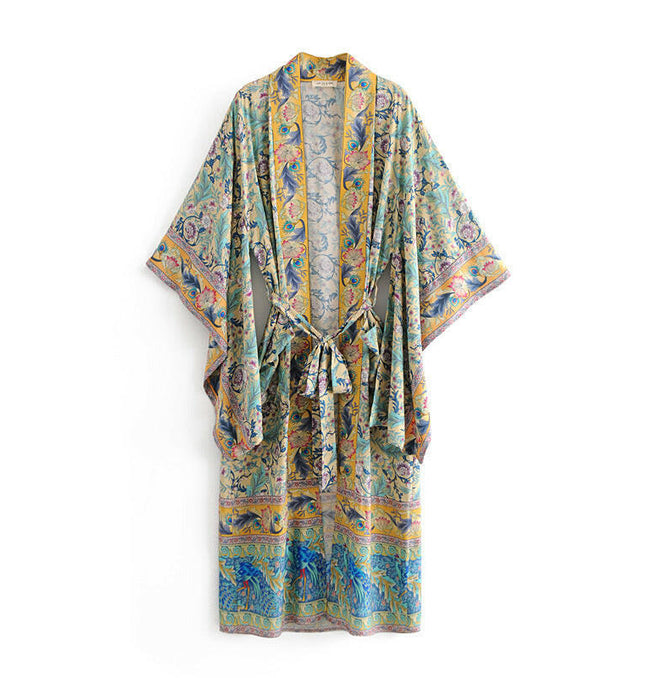 Grozavu's Bohemian Print Lace-Up Robe Cover-Up: Fresh & Stylish at €44.99