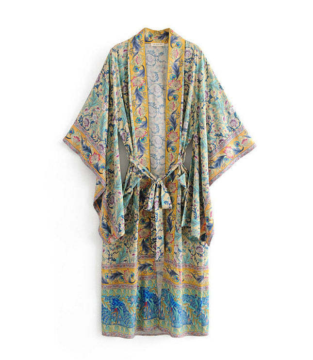 Grozavu's Bohemian Print Lace-Up Robe Cover-Up: Fresh & Stylish