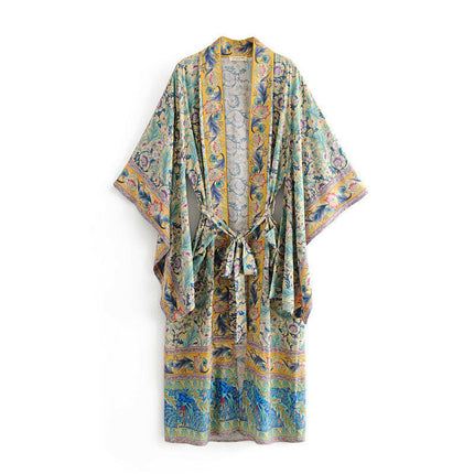 Grozavu's Bohemian Print Lace-Up Robe Cover-Up: Fresh & Stylish at €44.99