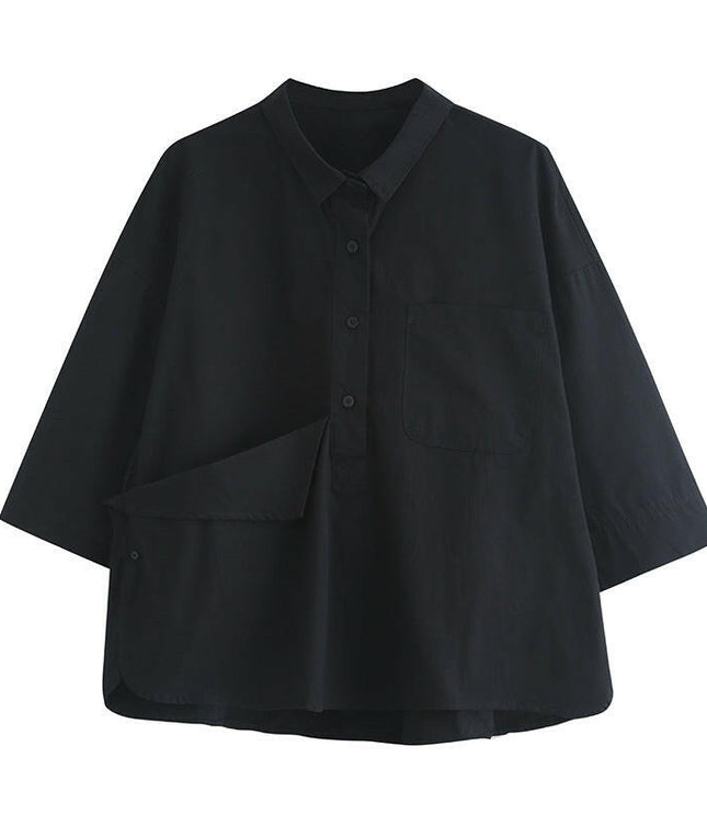 Grozavu's  Simple Shirt: Irregular Short Sleeve Loose Fit for Ladies