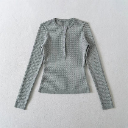 Round Neck Half-Button Knit Sweater – Slim Fit Basic Top