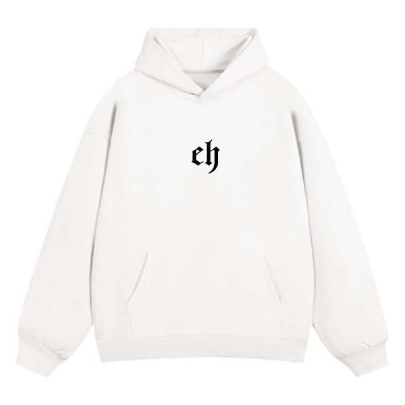 Model wearing White (Lightweight) hoodie heavyweight by Grozavu