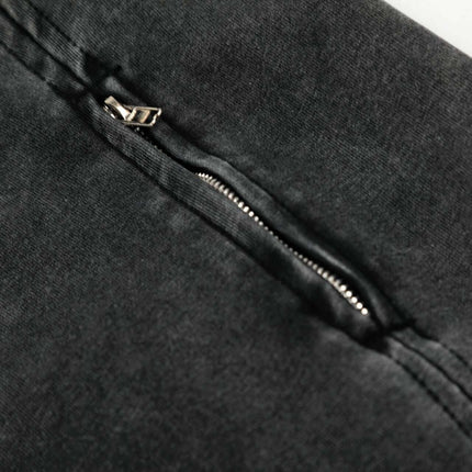 Close-up of the zipper detail on the Washed Zip Hoodie Jacket – Loose Fit showing quality craftsmanship.