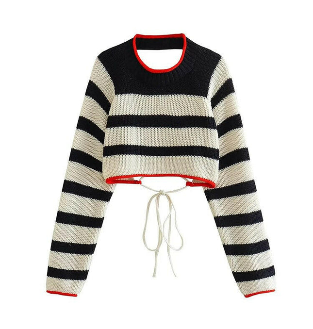 Chic & Contemporary: Grozavu's TRAF Knitted Sweater with Striped Back Detail! at €35.99