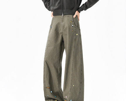 Style Fun Print Cargo Pants Unisex Trendy Loose Wide Leg High Street Casual Long Pants