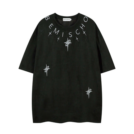Black letter embroidery suede short top with Grozavu logo