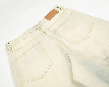 Vintage Blue Cat-Scratch Pattern Loose Fit Unisex Denim Pants