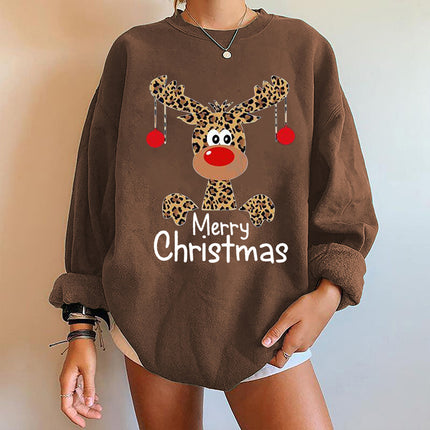 Merry Christmas Deer Print Sweatshirt