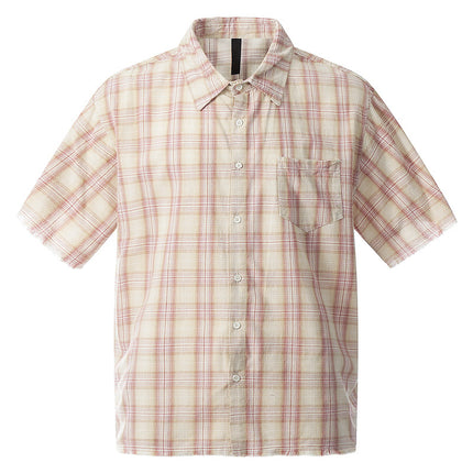 Frayed Hem Checkered Short Sleeve Shirt – Loose Fit