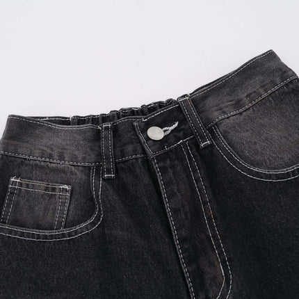 Gewaschene Gerade Schwarze Jeans – Lockere Passform
