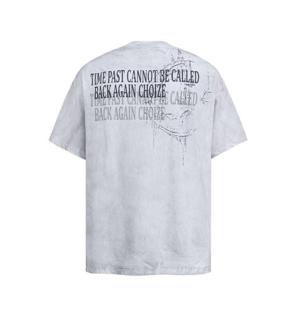 Retro Washed Castle Letter TShirt – Loose Fit featuring vintage-inspired graphic on a light-colored background.