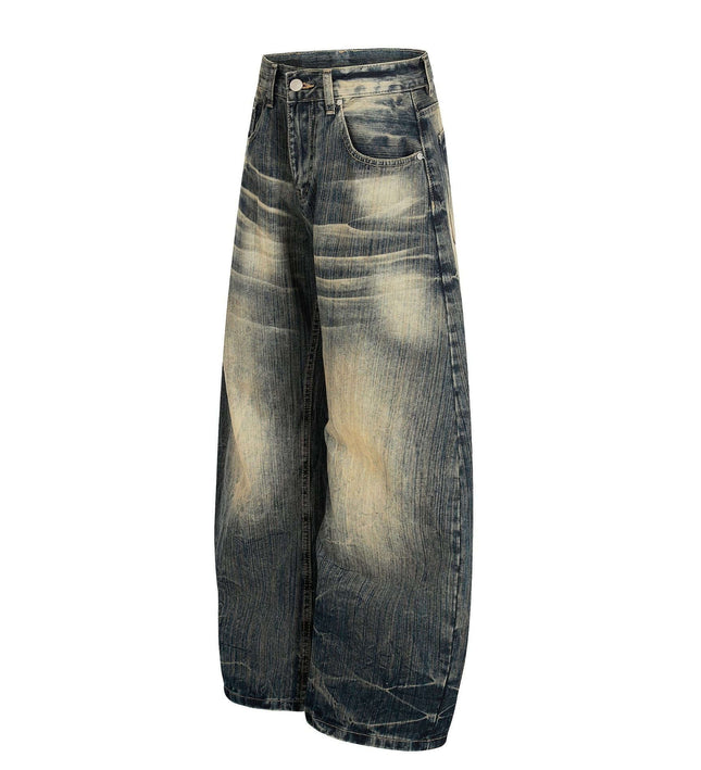 Bamboo Texture Wide-Leg Denim Pants – Loose Fit