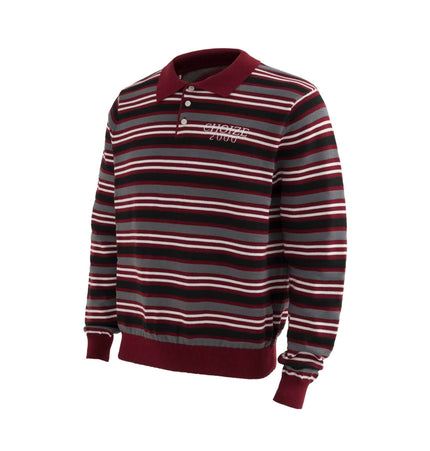 Color-Block Letter Knit Sweater - Loose Fit featuring bold stripes and embroidered accents in a relaxed fit.