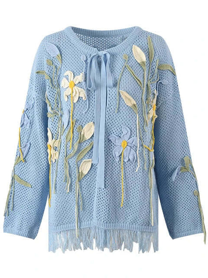 Back view of Blue floral lace up knitted by Grozavu