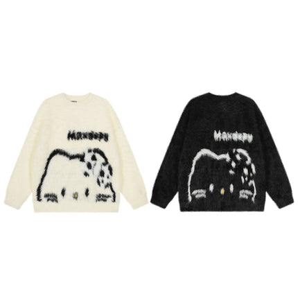 Regular Fit Animal Print Fleece Sweater