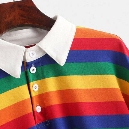 Grozavu's Rainbow Color Long Sleeve Sweatshirt: Korean Style with Button Stripes at €30.99