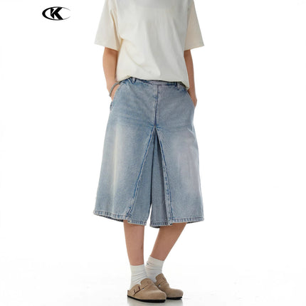 Shorts in Denim A-Line Blu Lavato – Vestibilità Larga