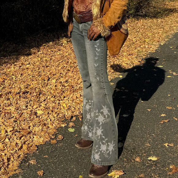 Retro washed spicy girl slim fit micro flared pants