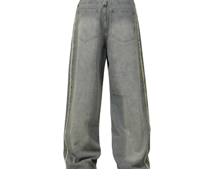 Washed Distressed Patchwork Loose Wide Leg Straight Floor-Length Pants