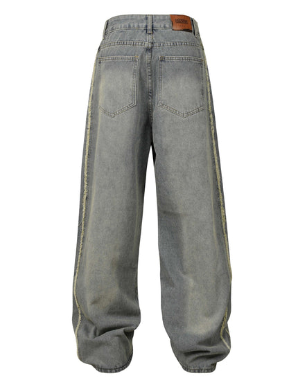 Washed Distressed Patchwork Loose Wide Leg Straight Floor-Length Pants