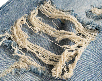 Pantalones Largos de Mezclilla Desgastados con Agujeros de Calle Principal, Jeans Anchos y Sueltos Lavados