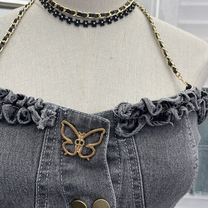 Débardeur sans bretelles ajusté en denim avec boucle